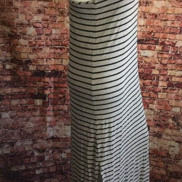 Blue Curl Gray Black Stripes Side Slit Maxi Dress - Picture 3 of 4